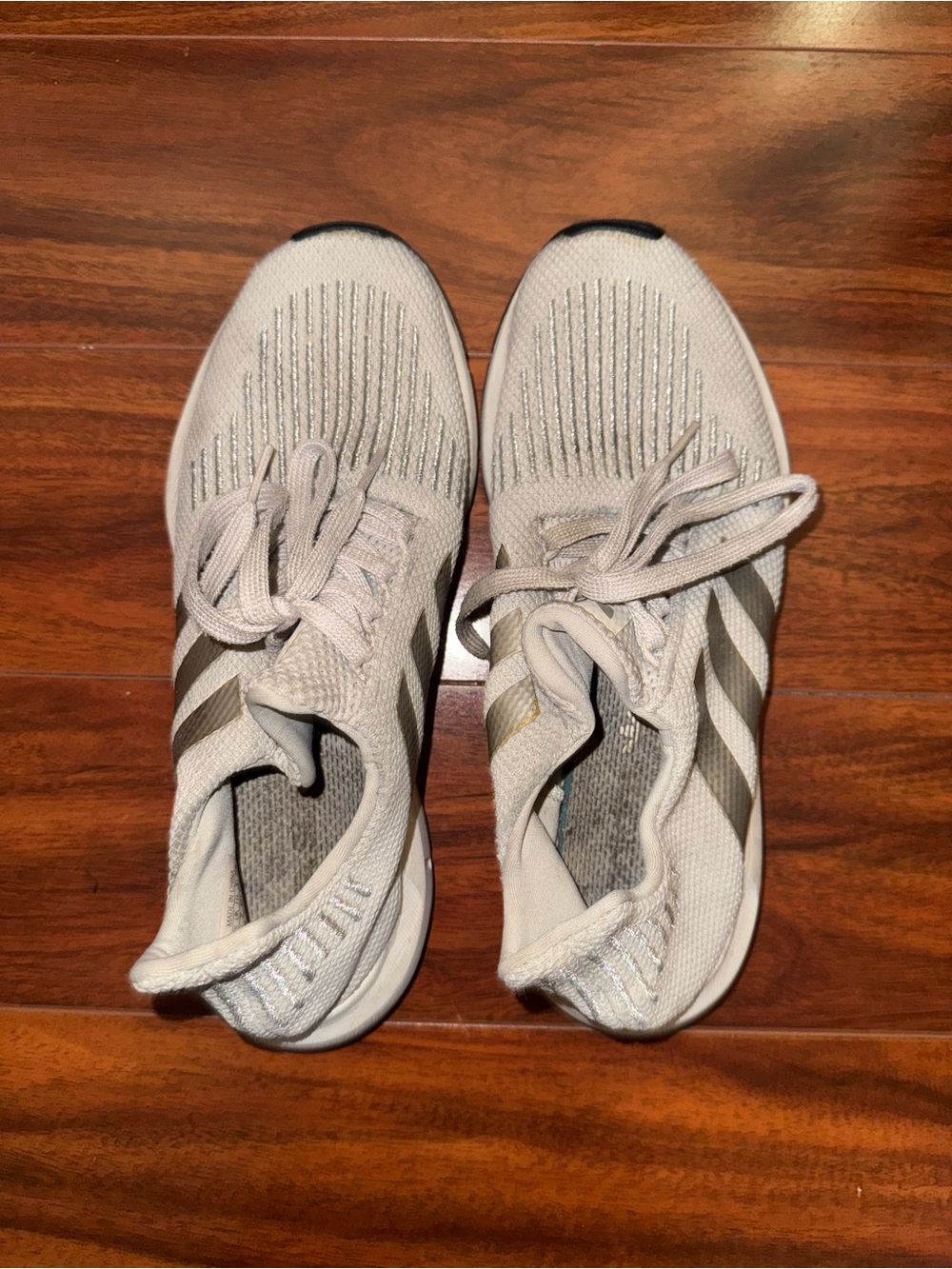 adidas Originals Light Gray Knit Running Sneakers with Metallic Stripes